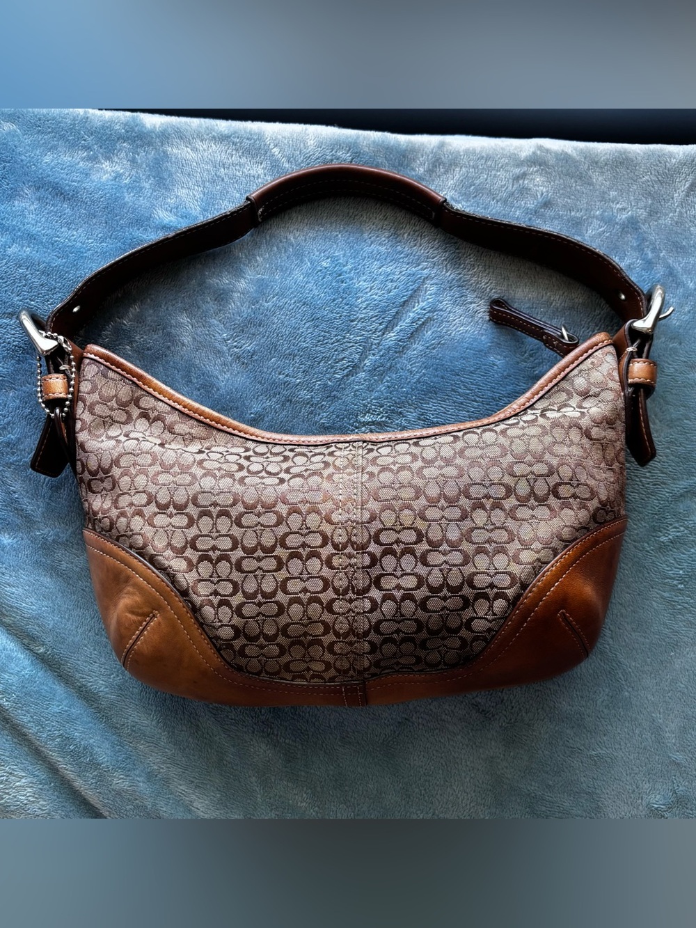 Coach Brown Signature Canvas SoHo Hobo Shoulder Bag with Tan Leather Trim - 6351